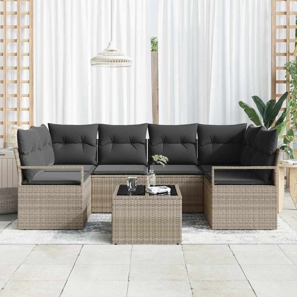 Garten-Sofa-Set 7 pcs Hellgrau und Dunkelgrau 55 x 55 x 37 cm